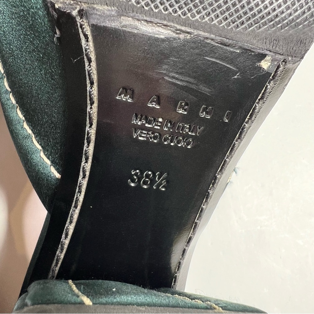 Marni Green Satin Mules Sandals Block Heel Size 38.5 - Picture 9 of 13